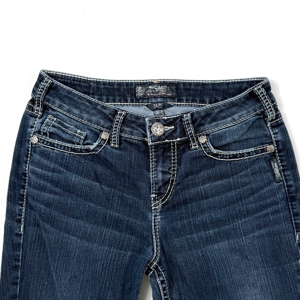 Silver Jeans Co Suki High Slim Boot Dark Wash Contrast Stitch Jeans W29 L33 - Picture 2 of 7